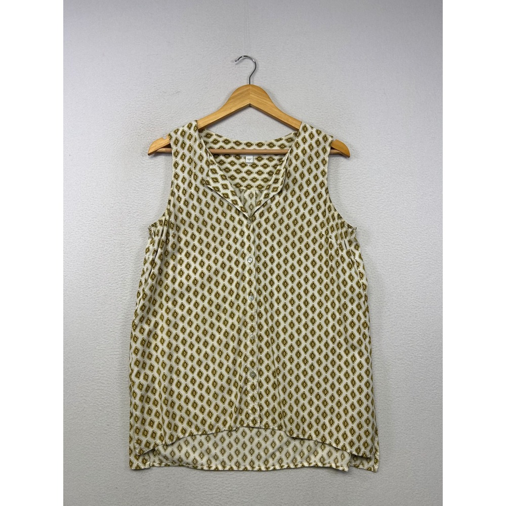 Boho Geometric J. Jill Womens Size S Olive Green Sleeveless Button Front Blouse